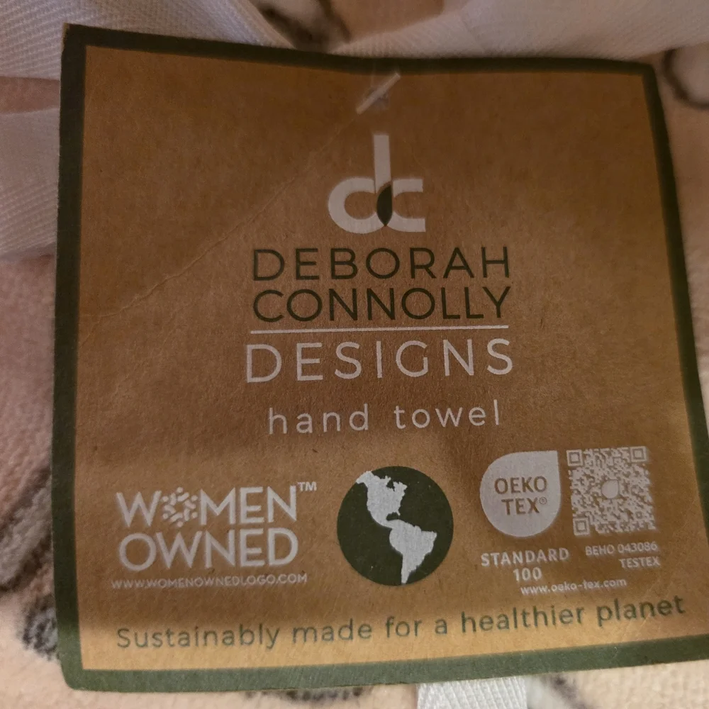 Deborah Connolly Pink Hand Towes w/ Sassy Gray Kitties- 16